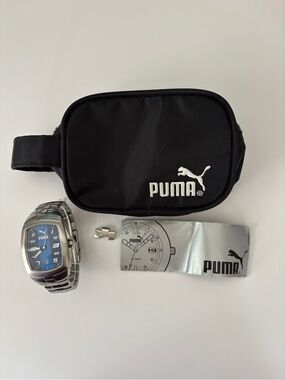 Vintage PUMA PM260 Men's Stainless Steel Watch - Blue Dial w/ Case & Booklet